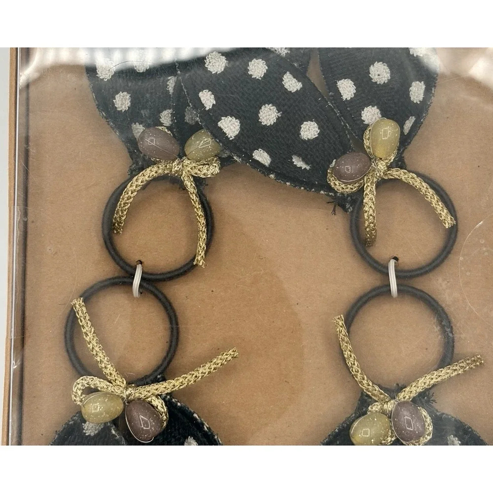 Nicole Miller Easter Rabbit Ears Black Polka Dot egg Napkin Rings Set of 4